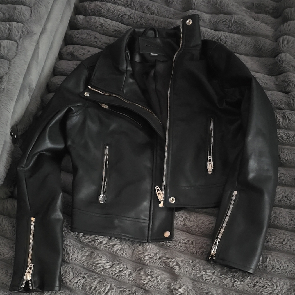 Black Leather Jacket with Gold Zippers